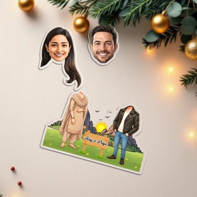 Personalized Couple Bobblehead Caricature Standee, Custom with Photo & Name Cartoon Theme Funny Gift for Couples Decorative Desk Accessory Gift Battery Powered Moving Head